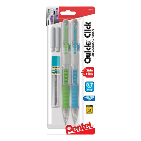 Pentel Mechanical Pencil, 0.7 mm, HB (No 2.5), Black Lead, Assorted Barrel, PK2 PD217LEBP2